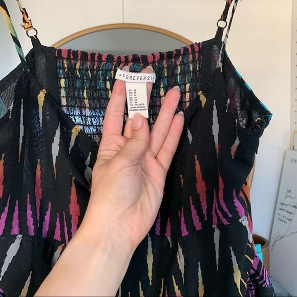 Forever 21 Smocked Back Rainbow Tribal Pattern Drop Waist Sundress Size M - Picture 6 of 8
